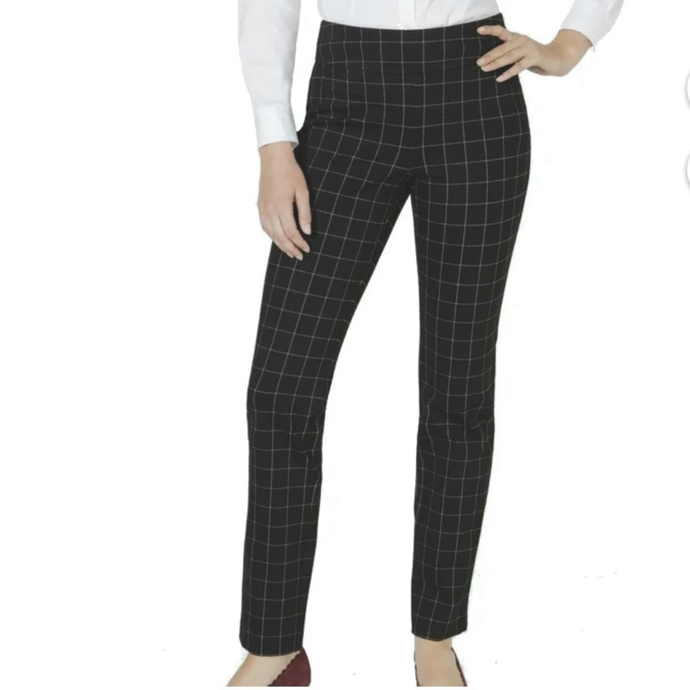 Charter Club Cambridge Windowpane Print Slim Pants Navy check Size 12P Pull on